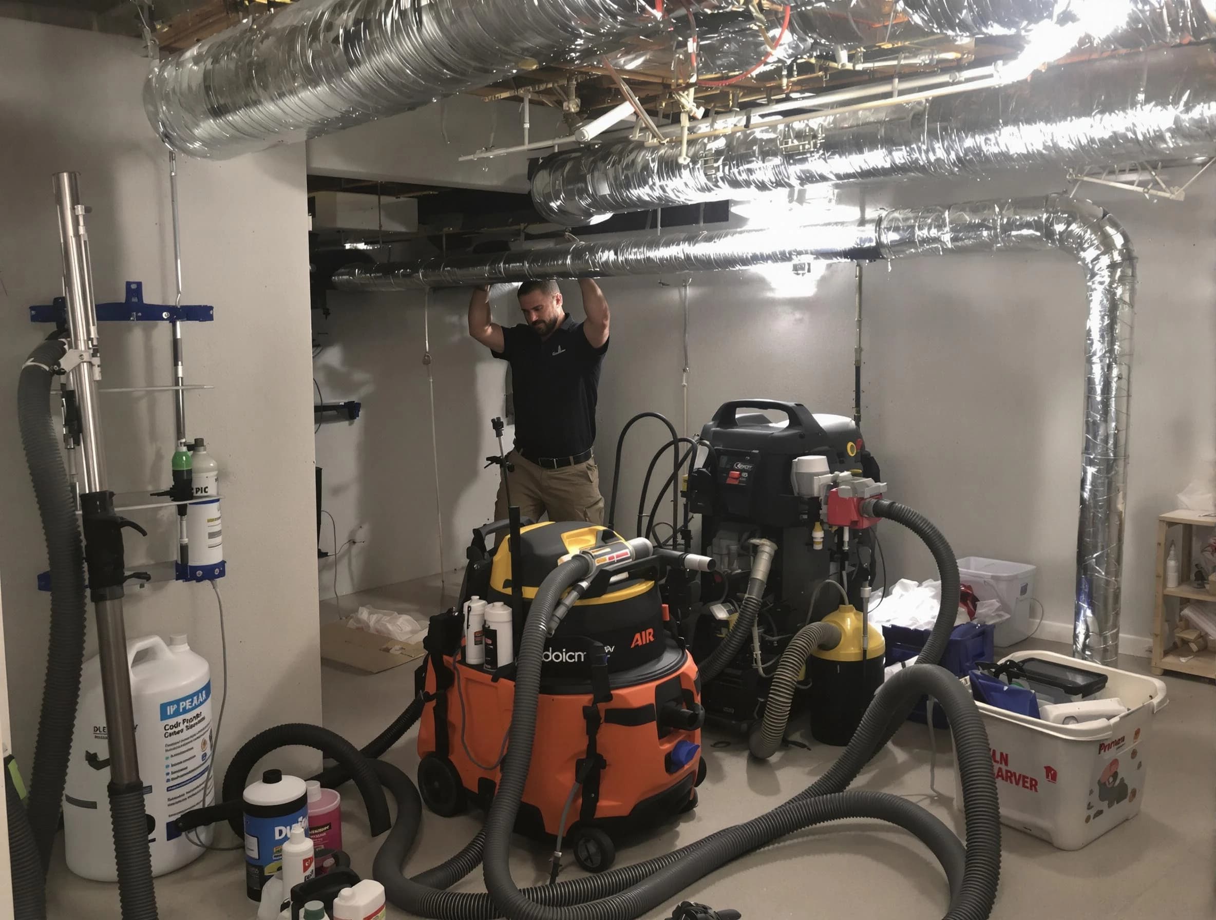Forest Hills Air Duct Cleaning specialist performing professional mold removal from air ducts using safety equipment in Forest Hills