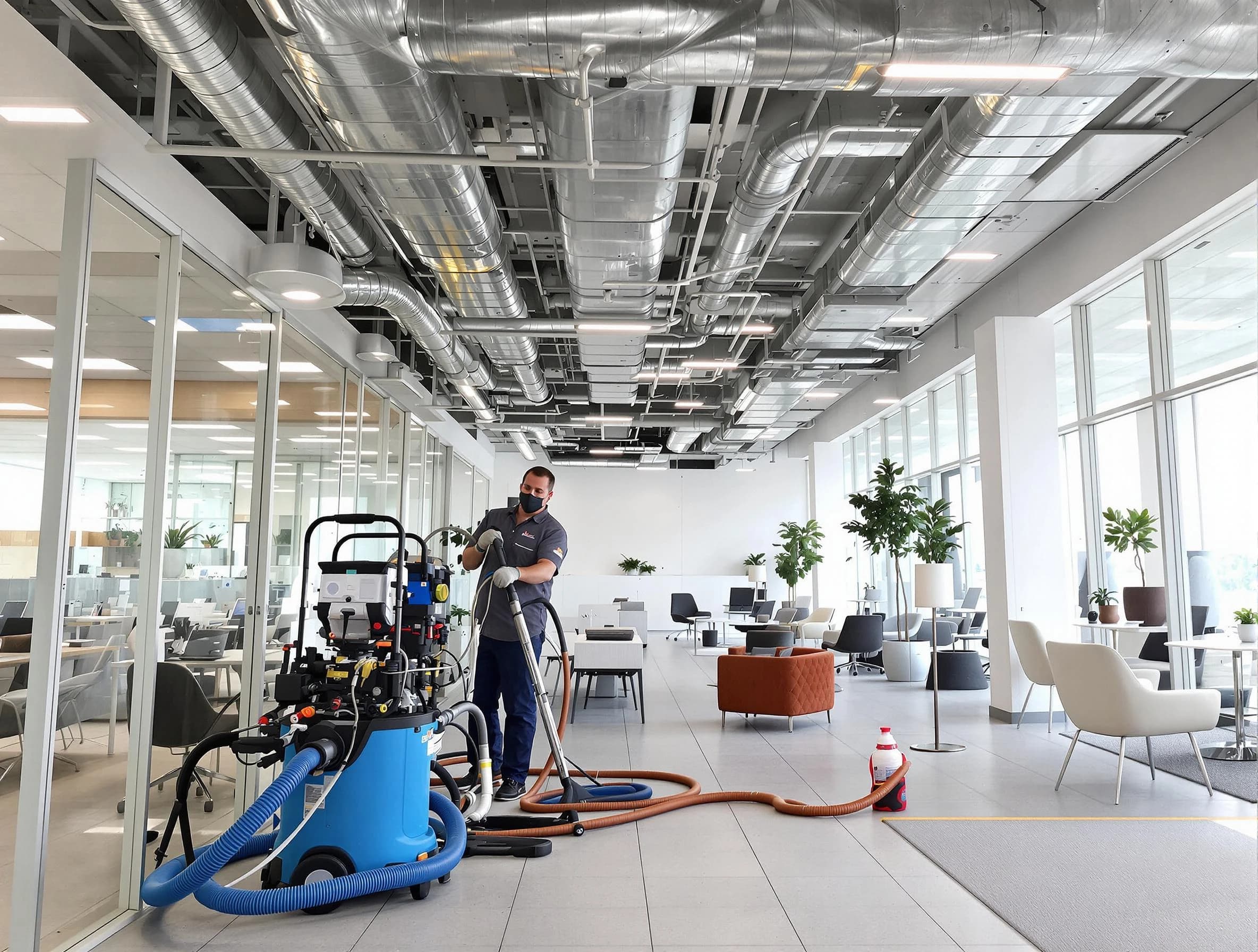 Forest Hills Air Duct Cleaning team conducting comprehensive commercial duct cleaning at a business location in Forest Hills